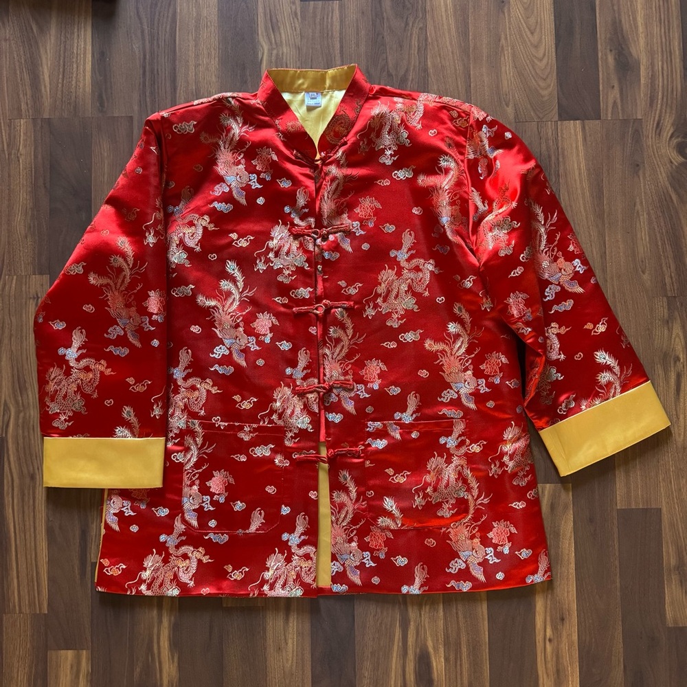 Chinese Wedding - Men’s Red and Gold Dragon & Phoenix Tang Suit Jacket